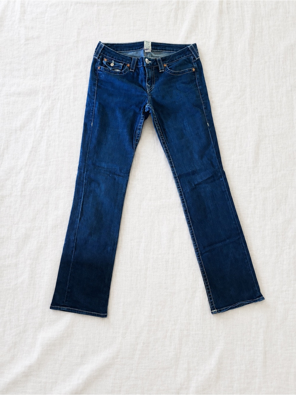 Y2K True Religion Band Jeans Classic Dark Blue Women's Straight Jeans
